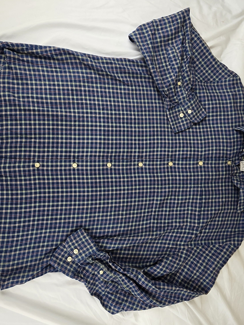 Peter Millar Men's Medium 100% Cotton Plaid Button-Down Shirt Navy Blue - Picture 3 of 9